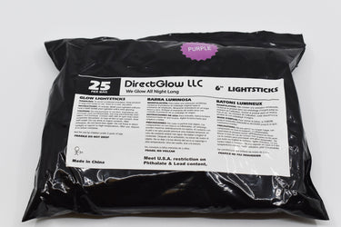6 inch 15mm Purple Premium Safety Glow Sticks- 25 Per Package